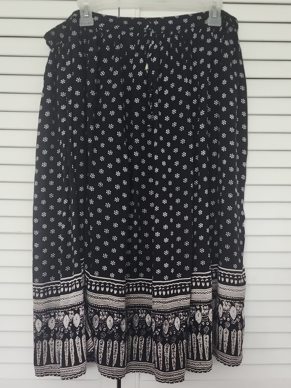Black Printed Maxi Skirt with Border Detail